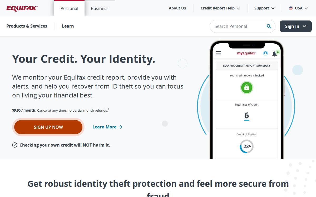 Equifax website preview