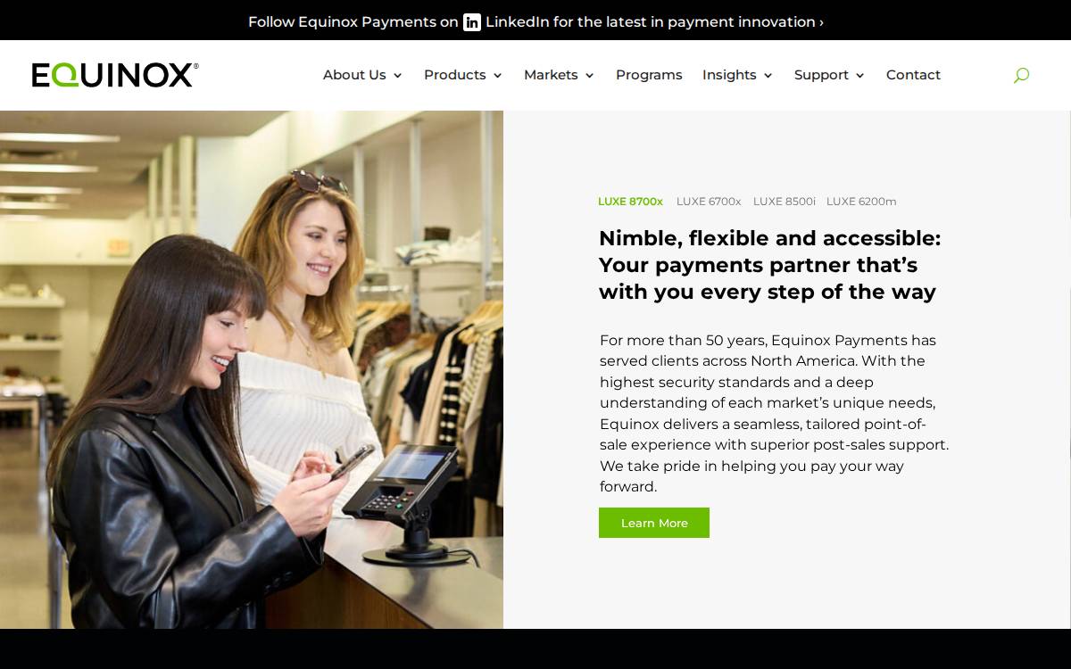 Equinox Payments website preview
