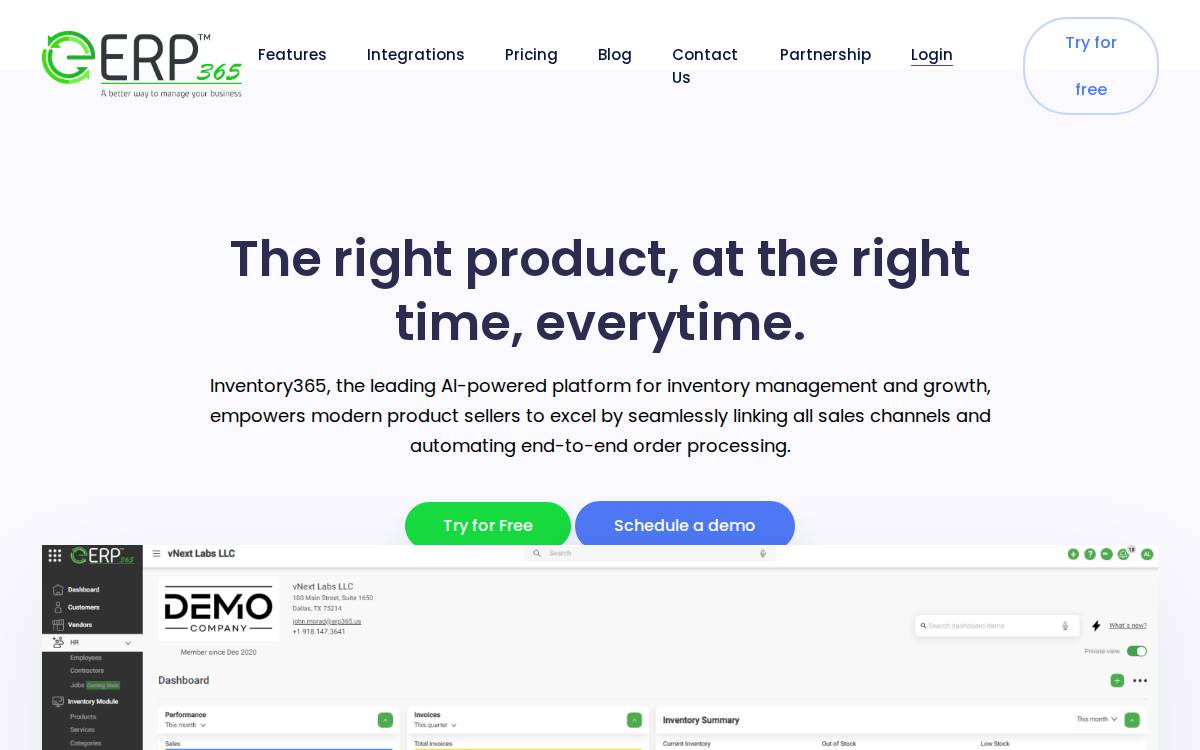 ERP365 website preview