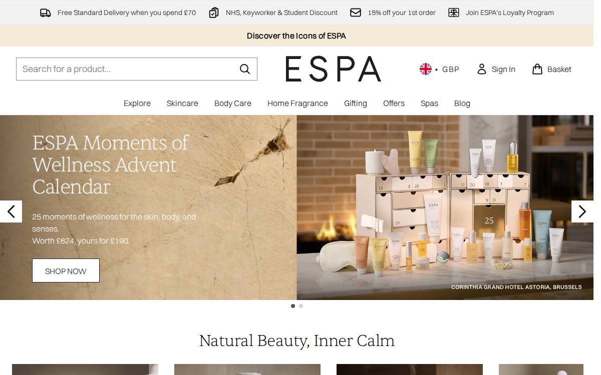 Espaskincare website preview