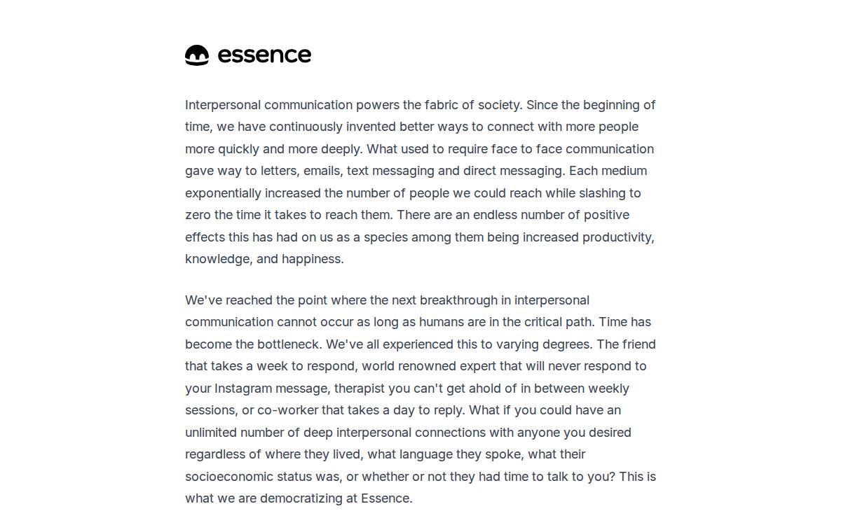 Essence website preview