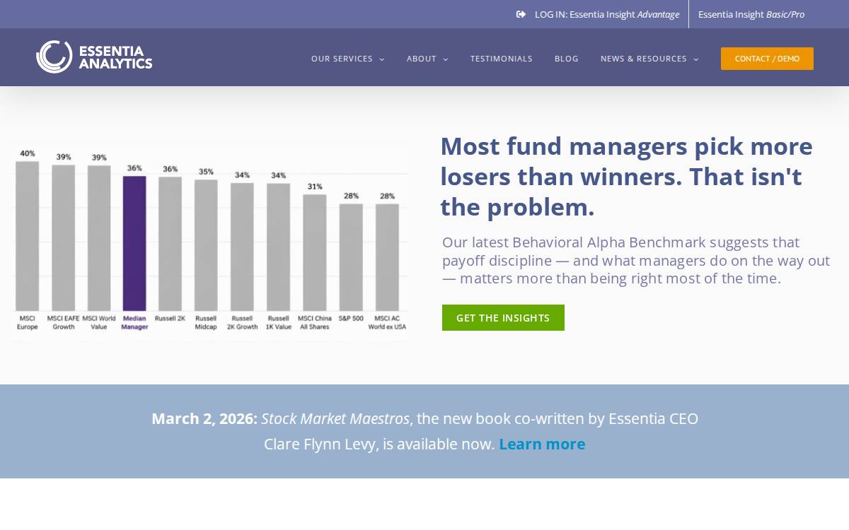 Essentia Analytics website preview