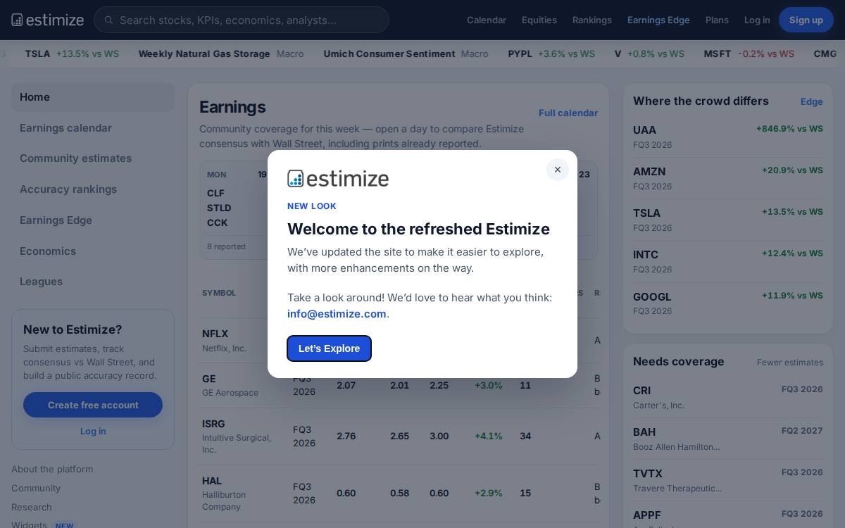 Estimize website preview
