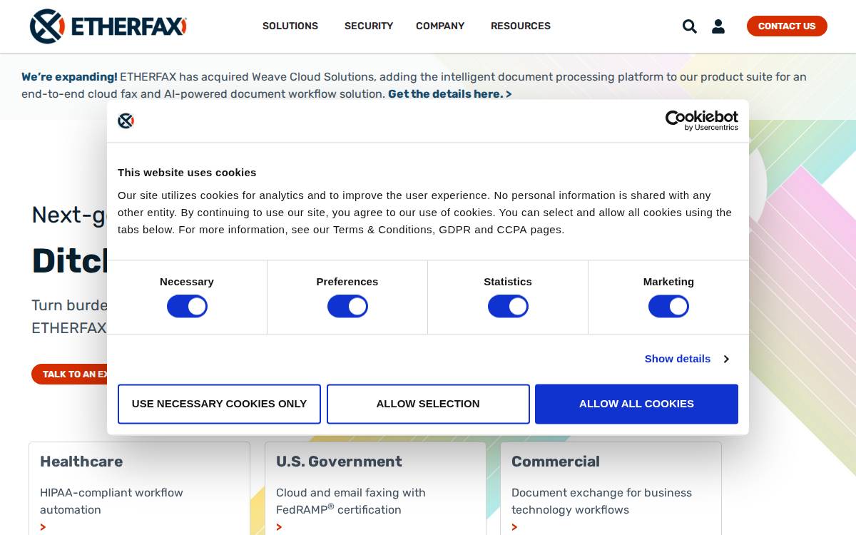 ETHERFAX website preview