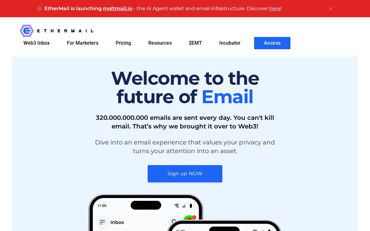 EtherMail website preview