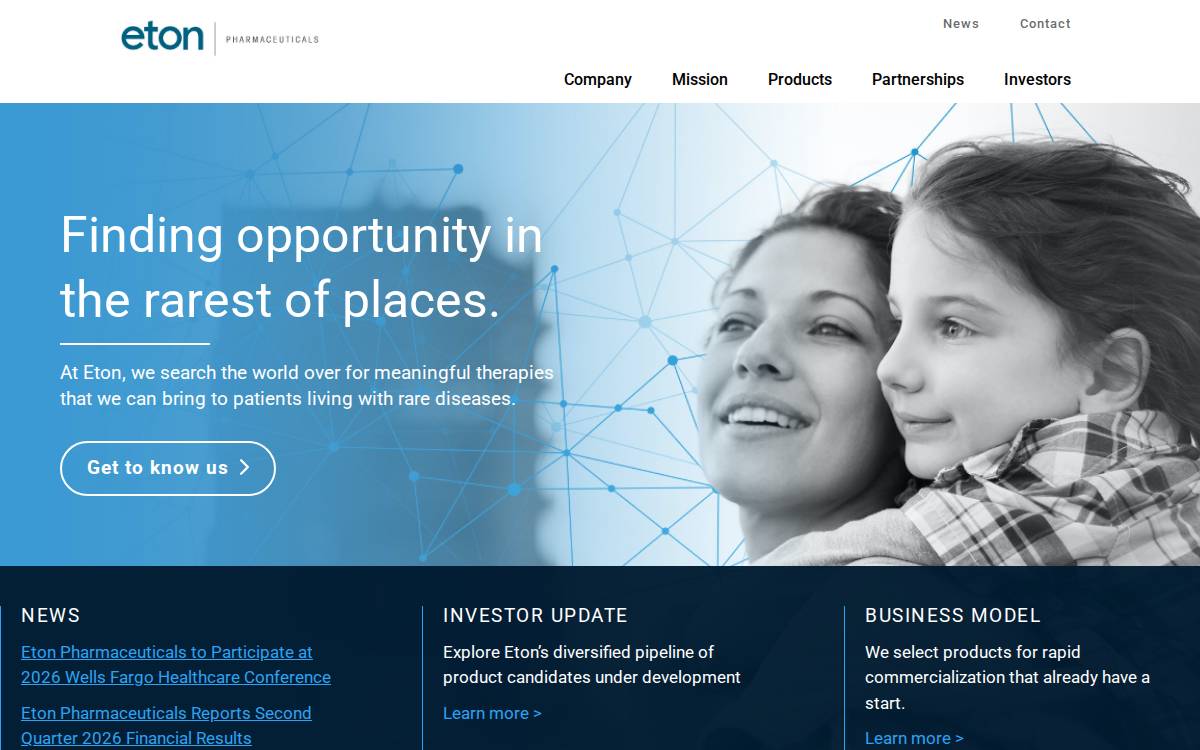 Eton Pharmaceuticals website preview