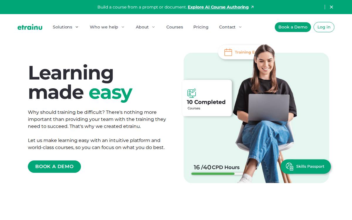 etrainu website preview