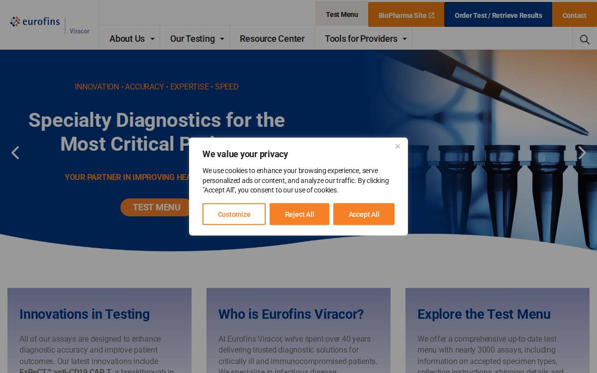 Eurofins Viracor website preview