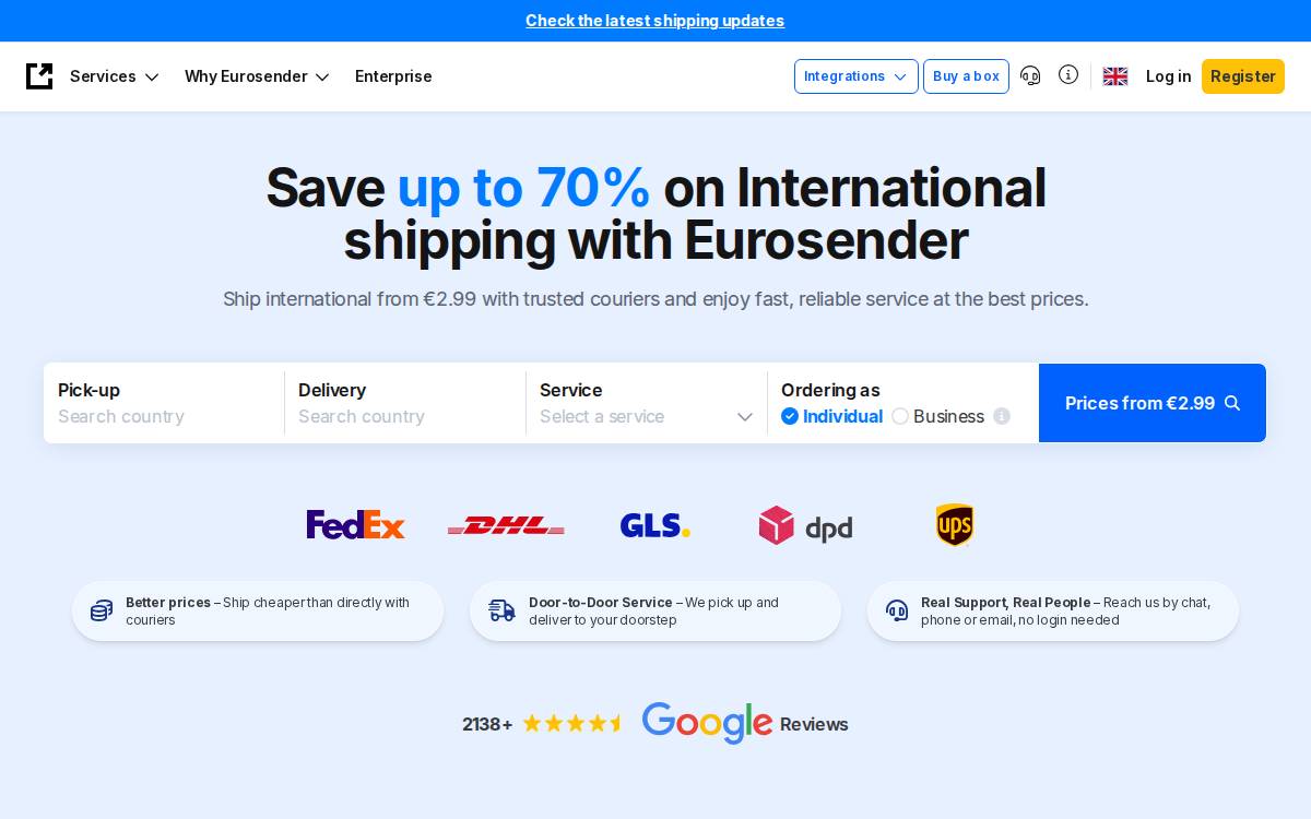 Eurosender website preview