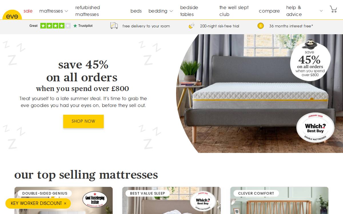Eve Sleep website preview