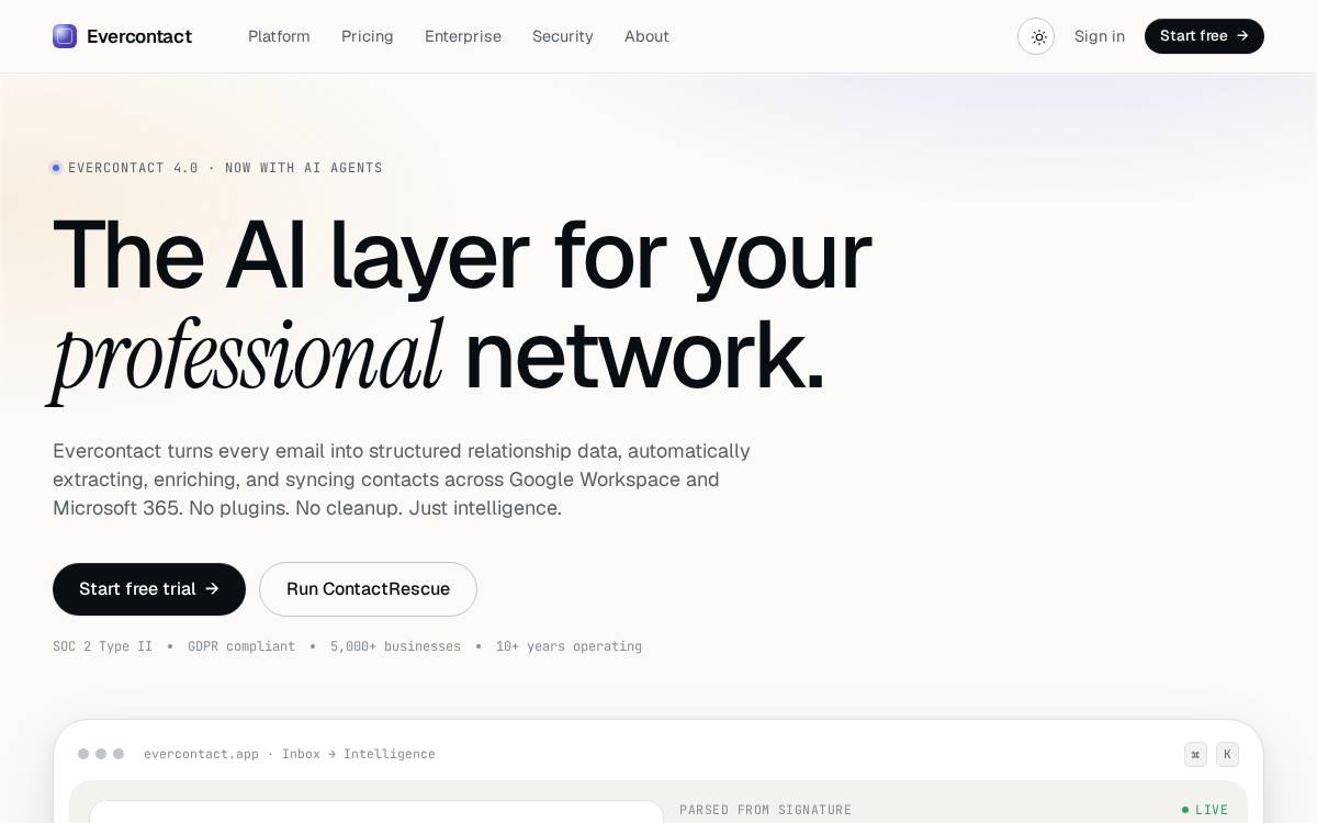 Evercontact website preview