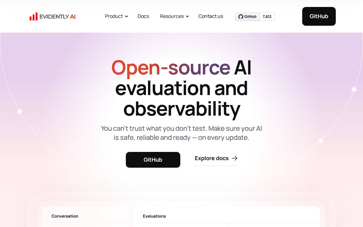 Evidently AI website preview
