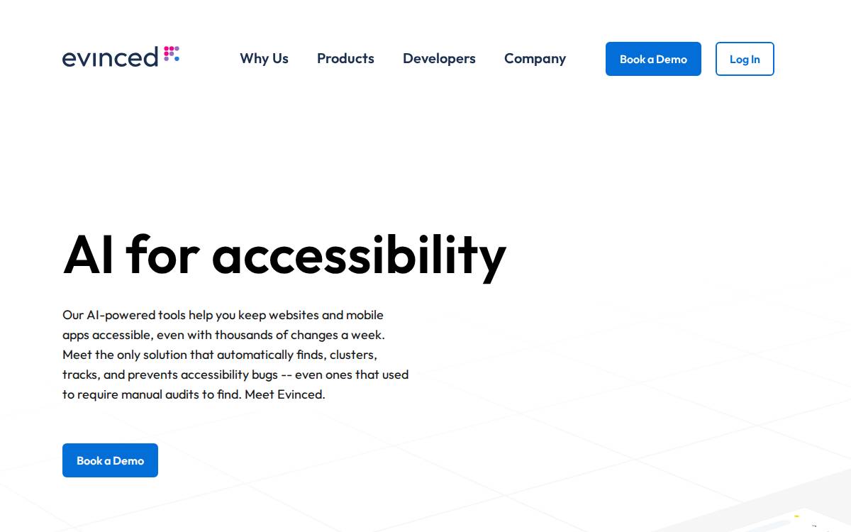 Evinced website preview