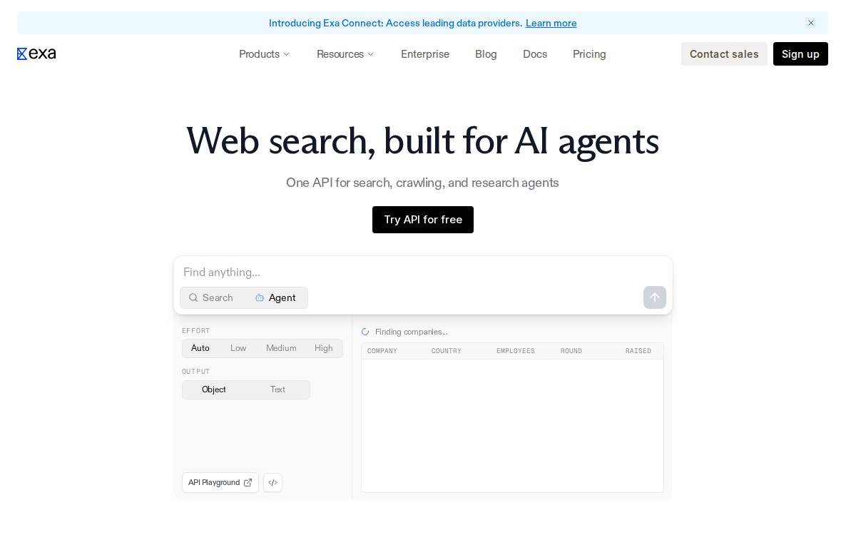 Exa website preview