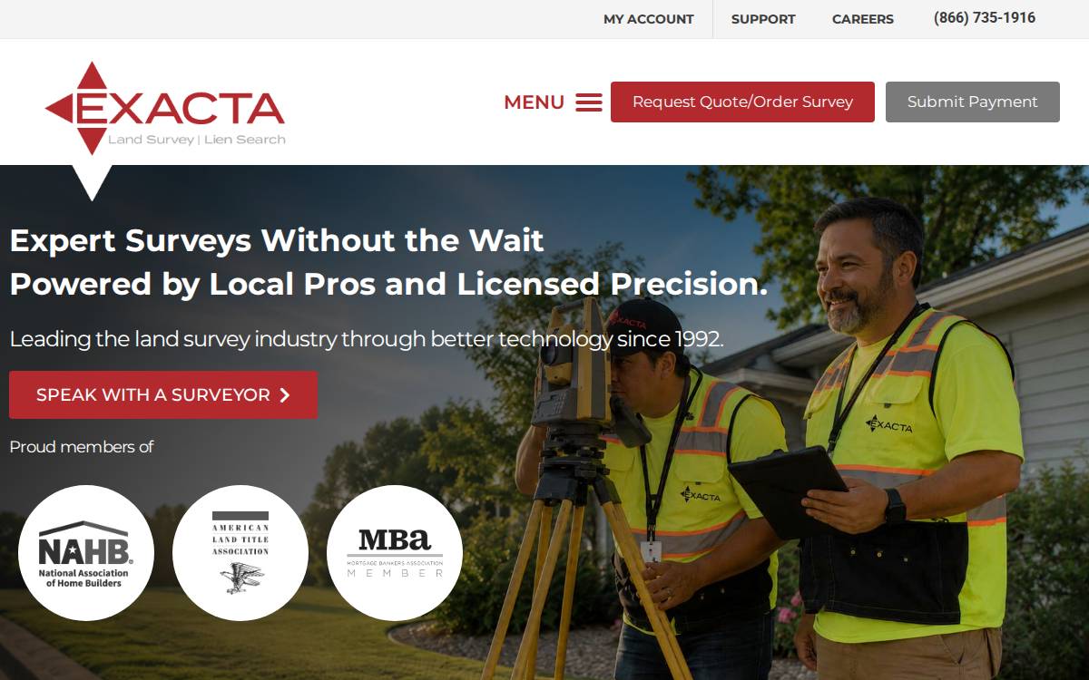Exacta Land Surveyors website preview