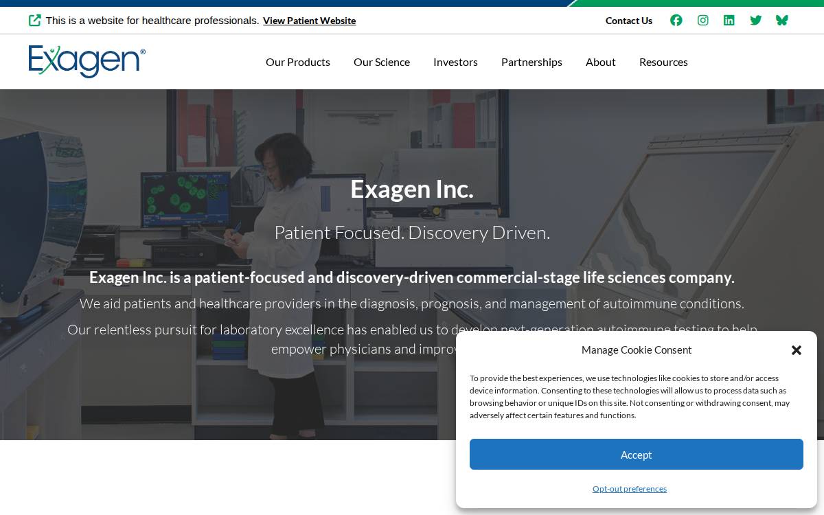 Exagen website preview