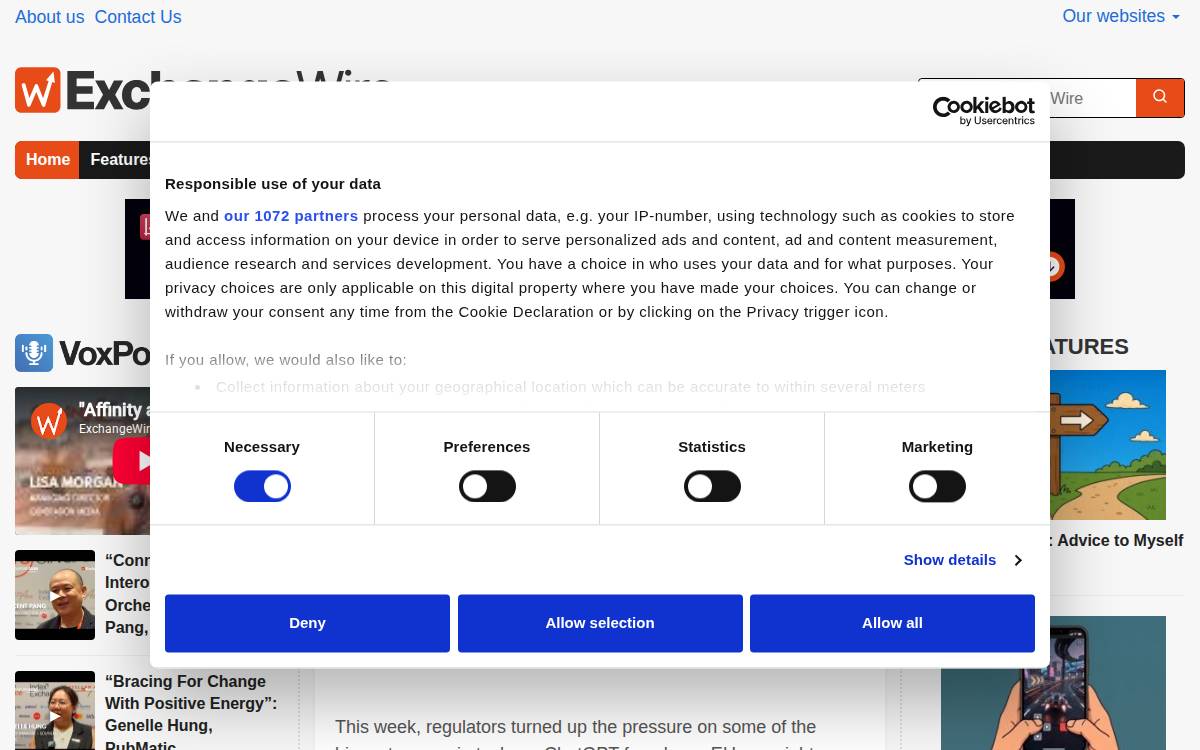 Exchangewire website preview