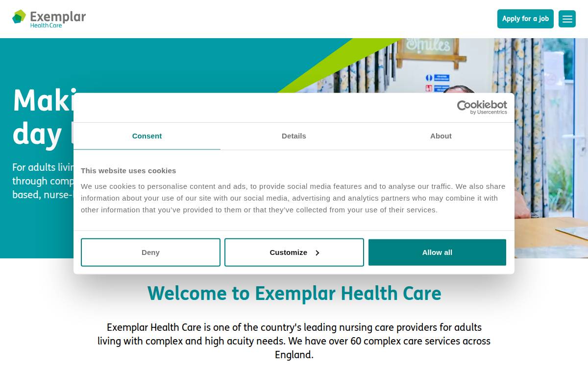 Exemplar Health Care website preview