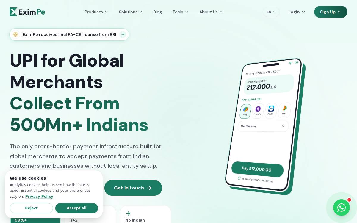 EximPe website preview