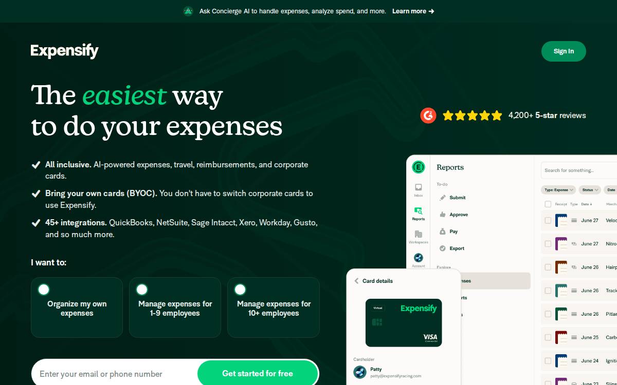 Expensify website preview