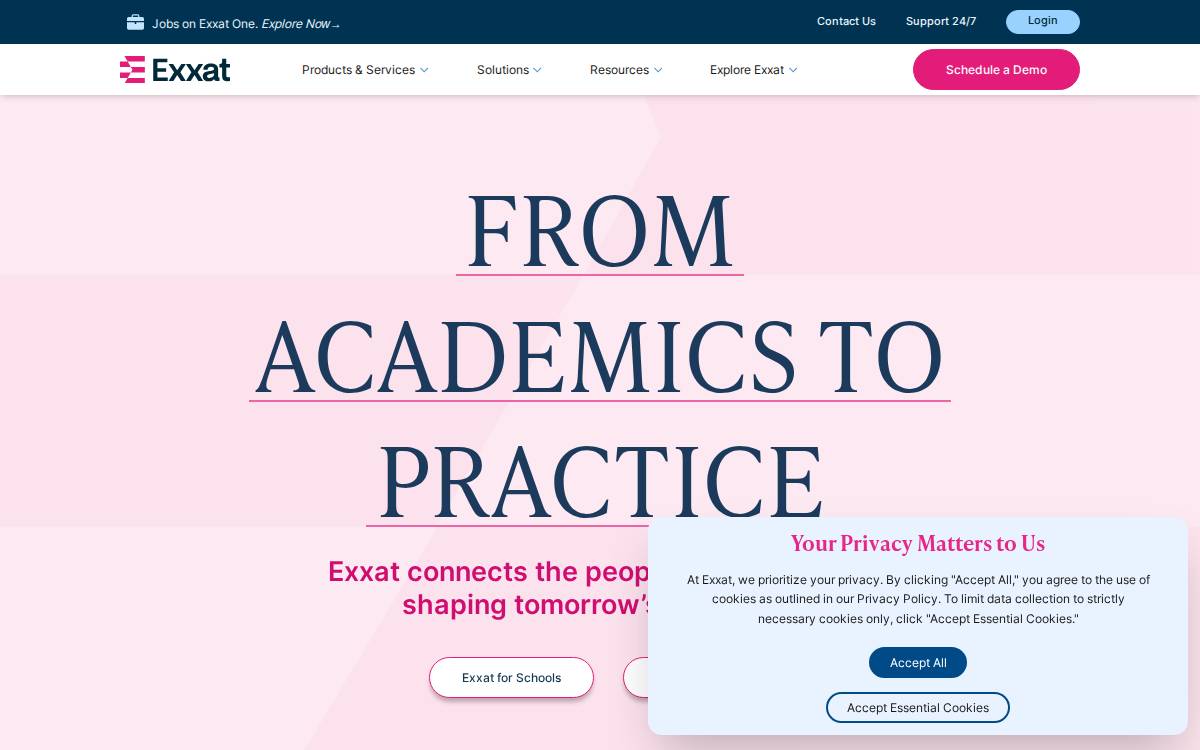 Exxat website preview