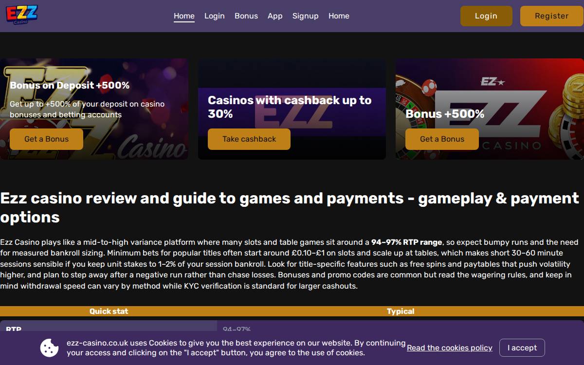 ezz casino website preview