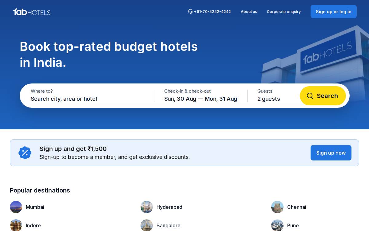 Fab Hotels website preview