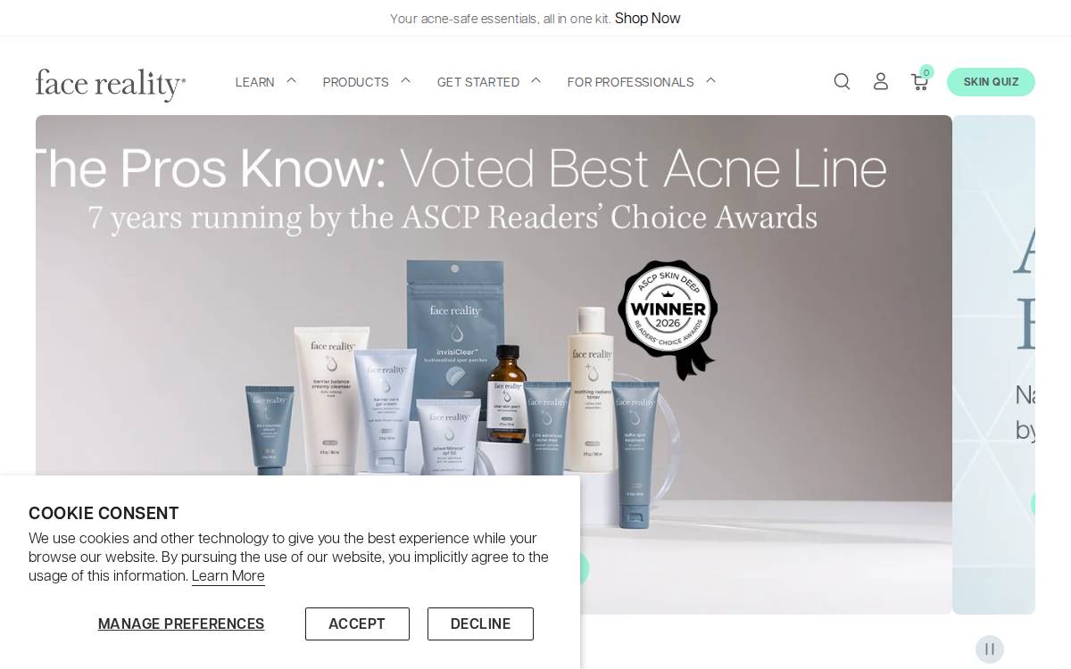 Face Reality Skincare website preview