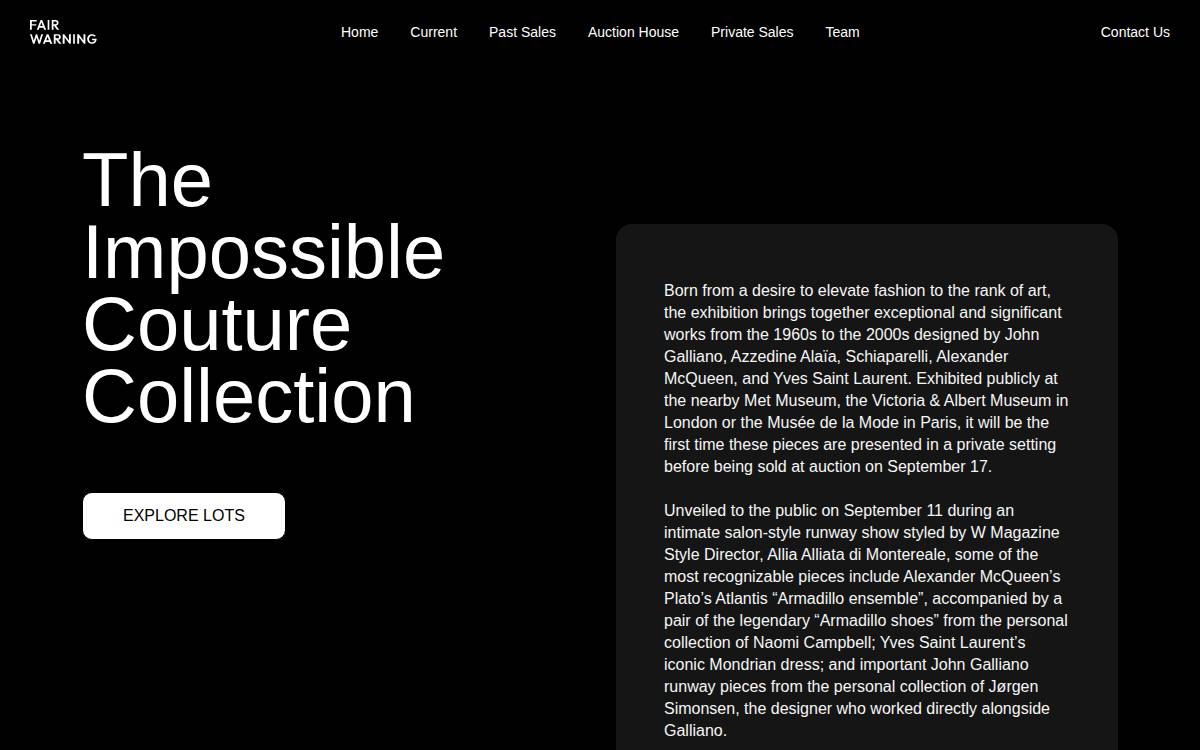 Fair Warning Art website preview