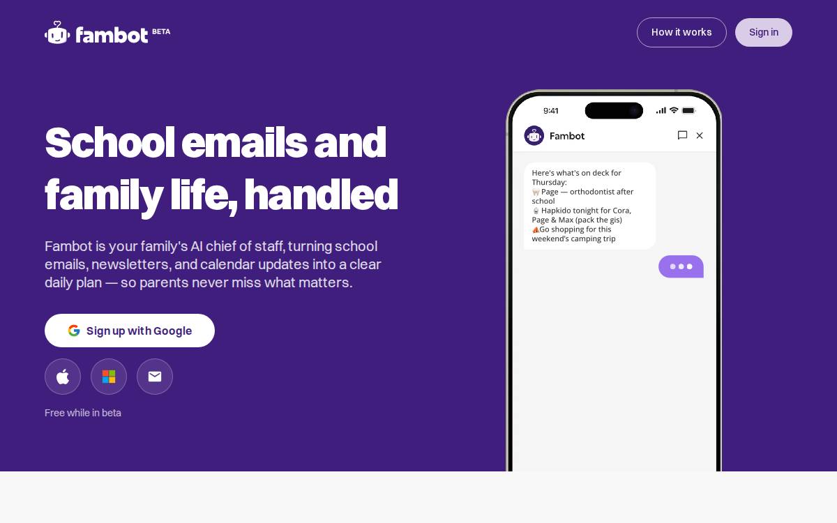 Fambot website preview