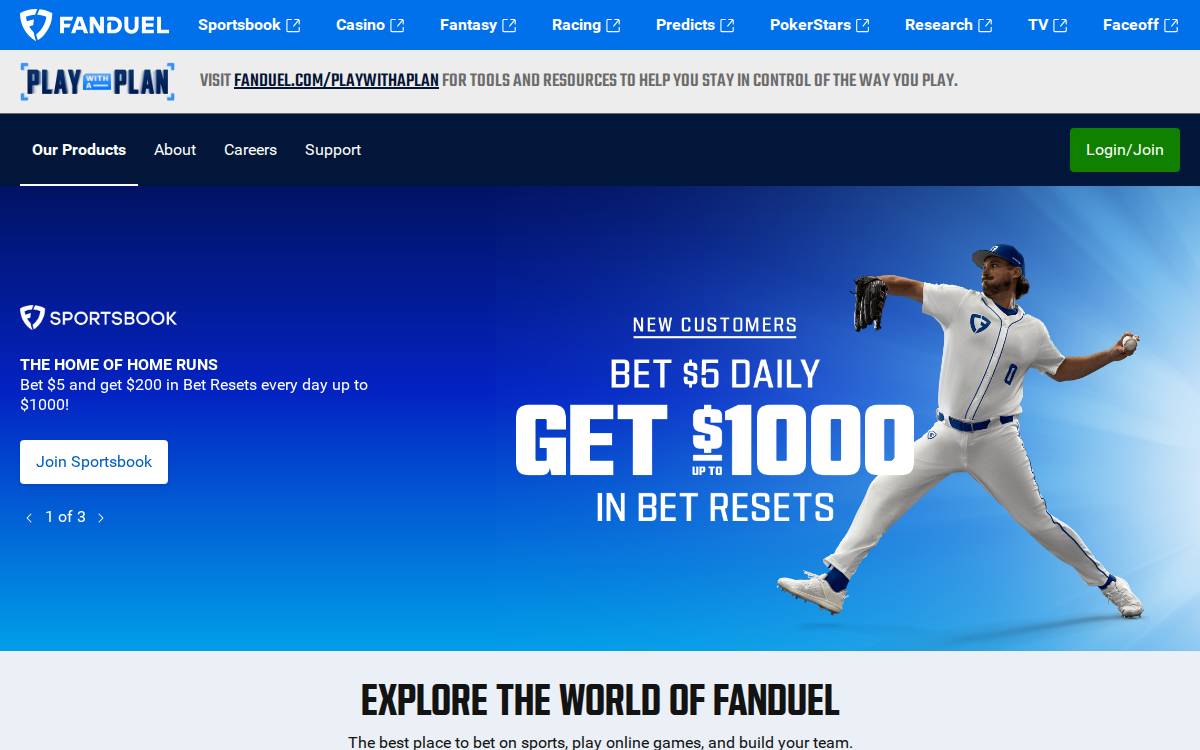 Fan Duel website preview