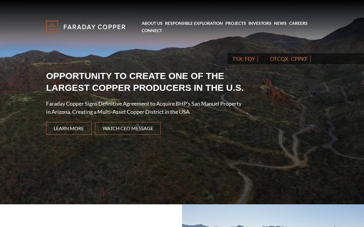 Faraday Copper website preview