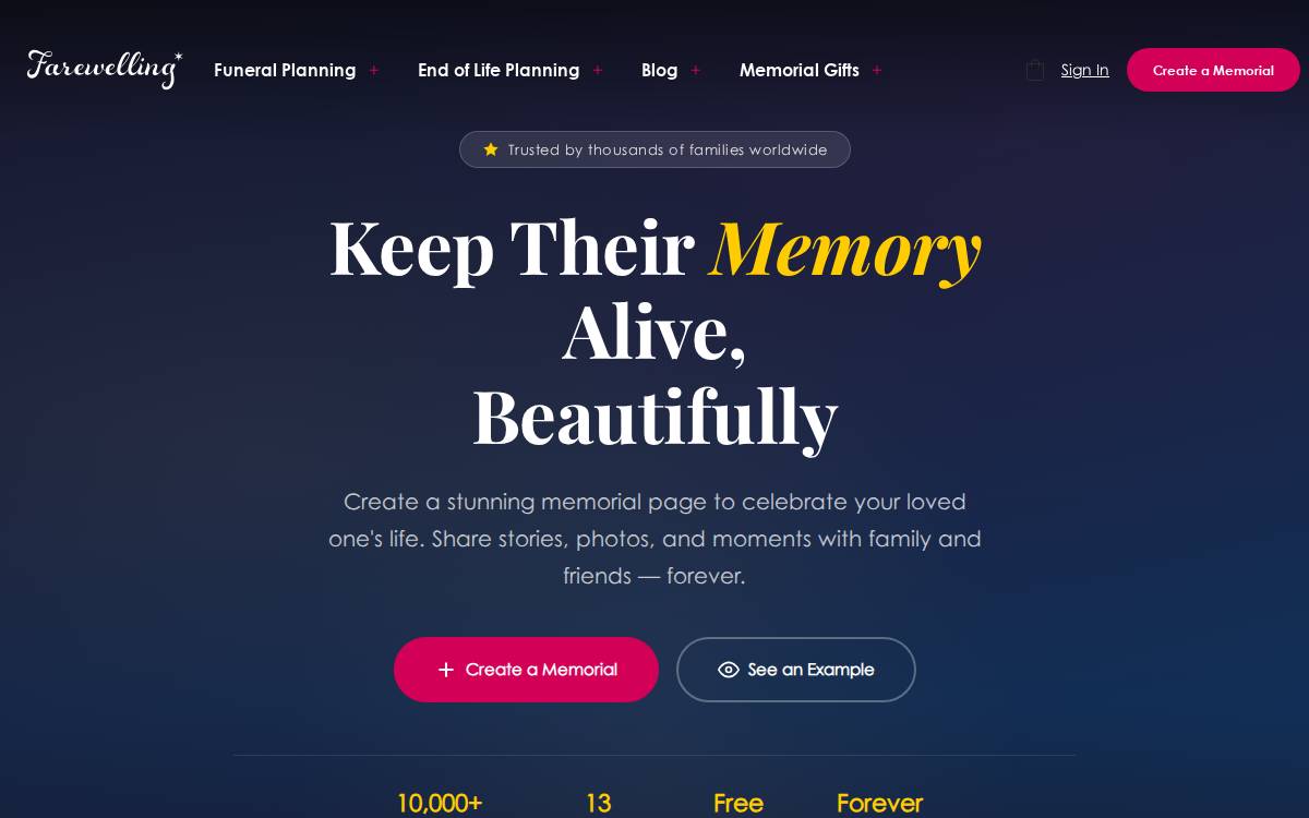 Farewelling website preview