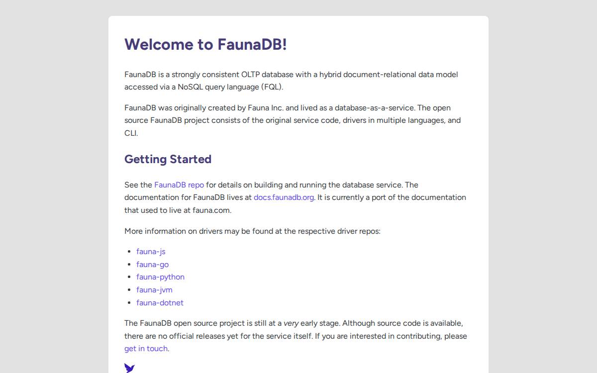 Faunadb website preview