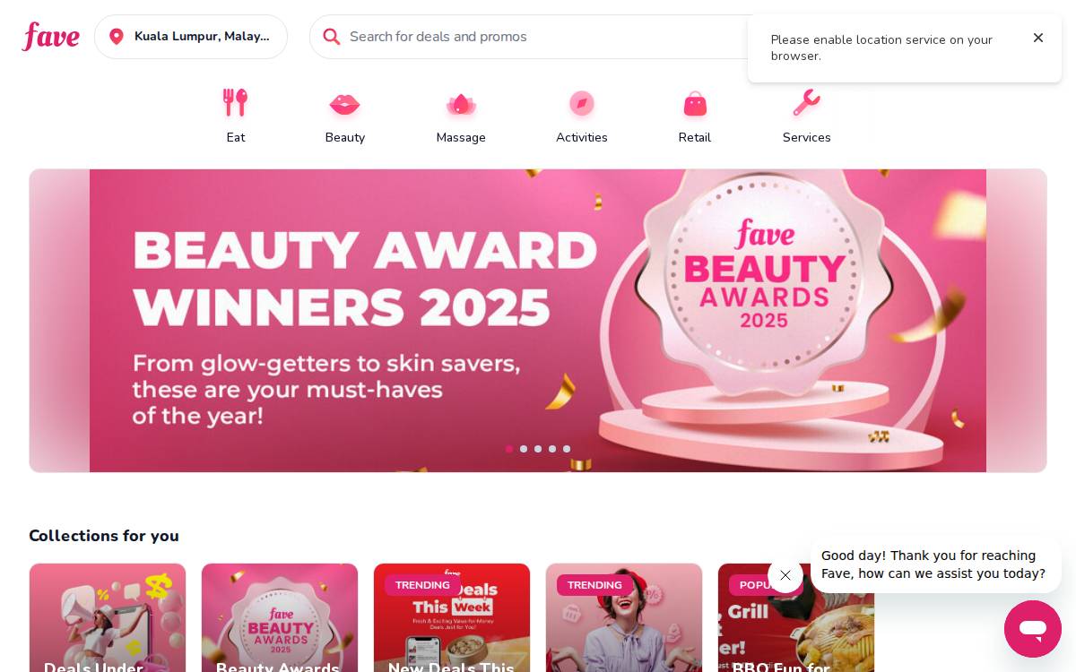 Fave website preview