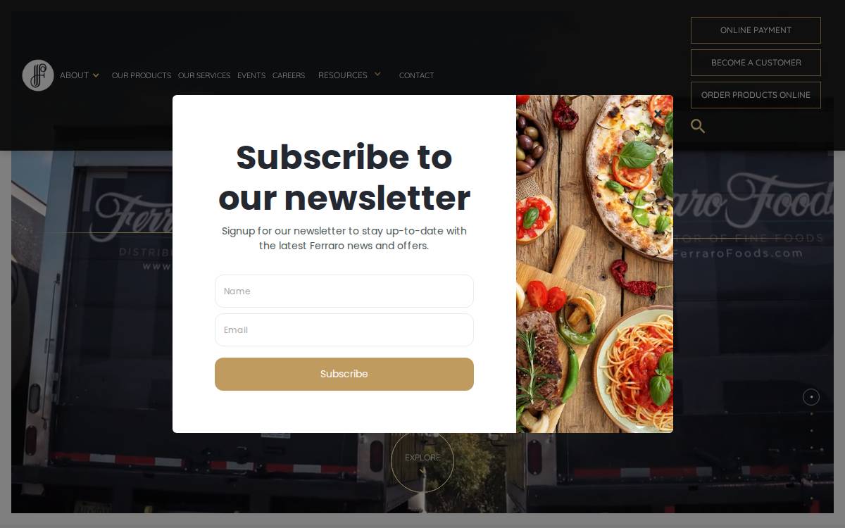Ferraro Foods website preview