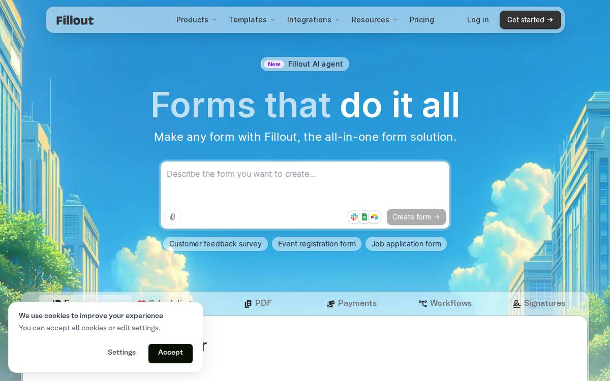 Fillout website preview