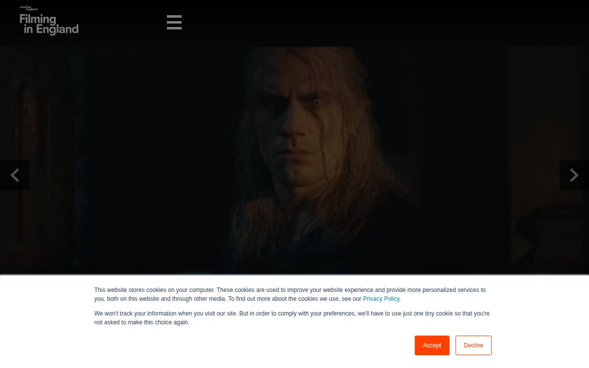 Filming in England website preview