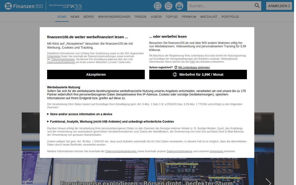 Finanzen100 website preview