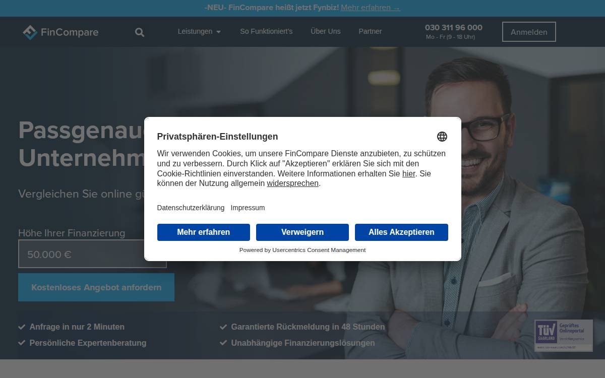 Fincompare website preview