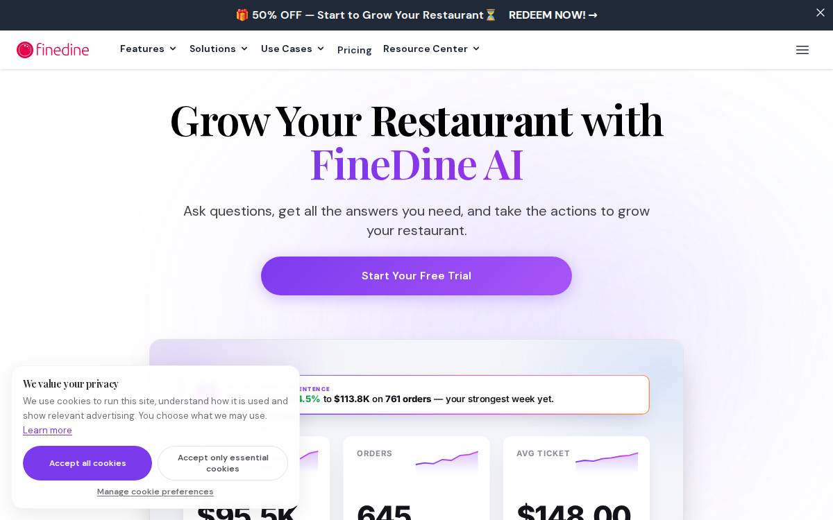Finedine website preview