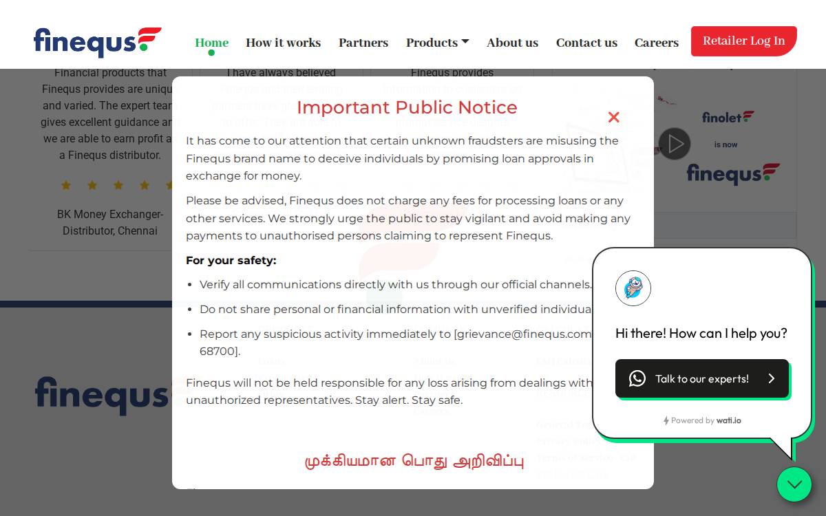 Finequs website preview