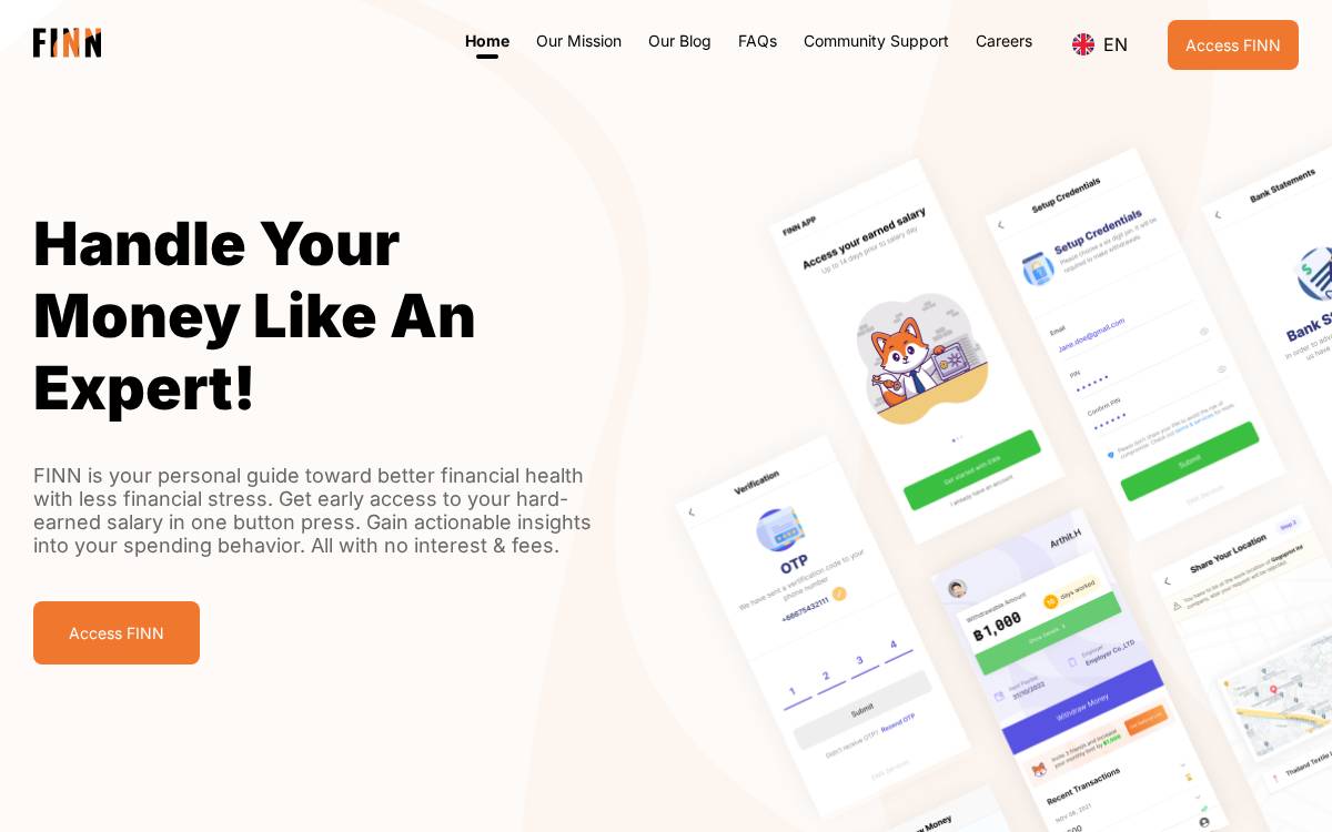 Finn App website preview