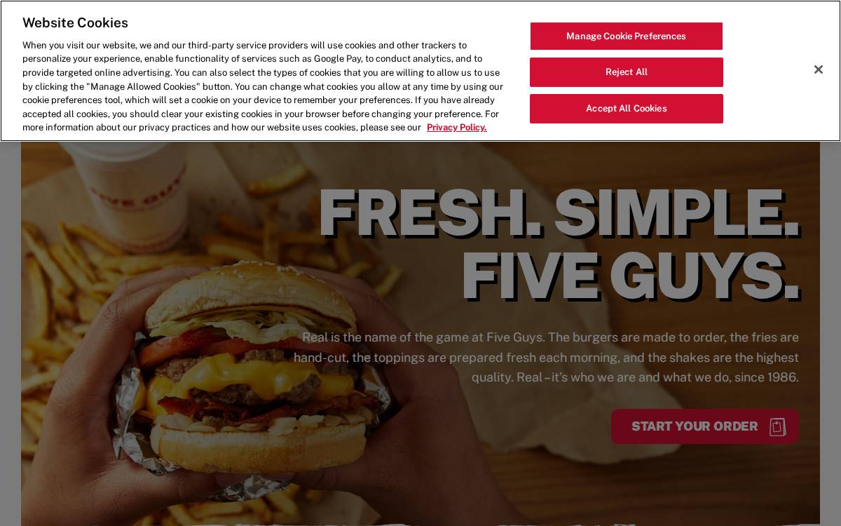 Five Guys website preview