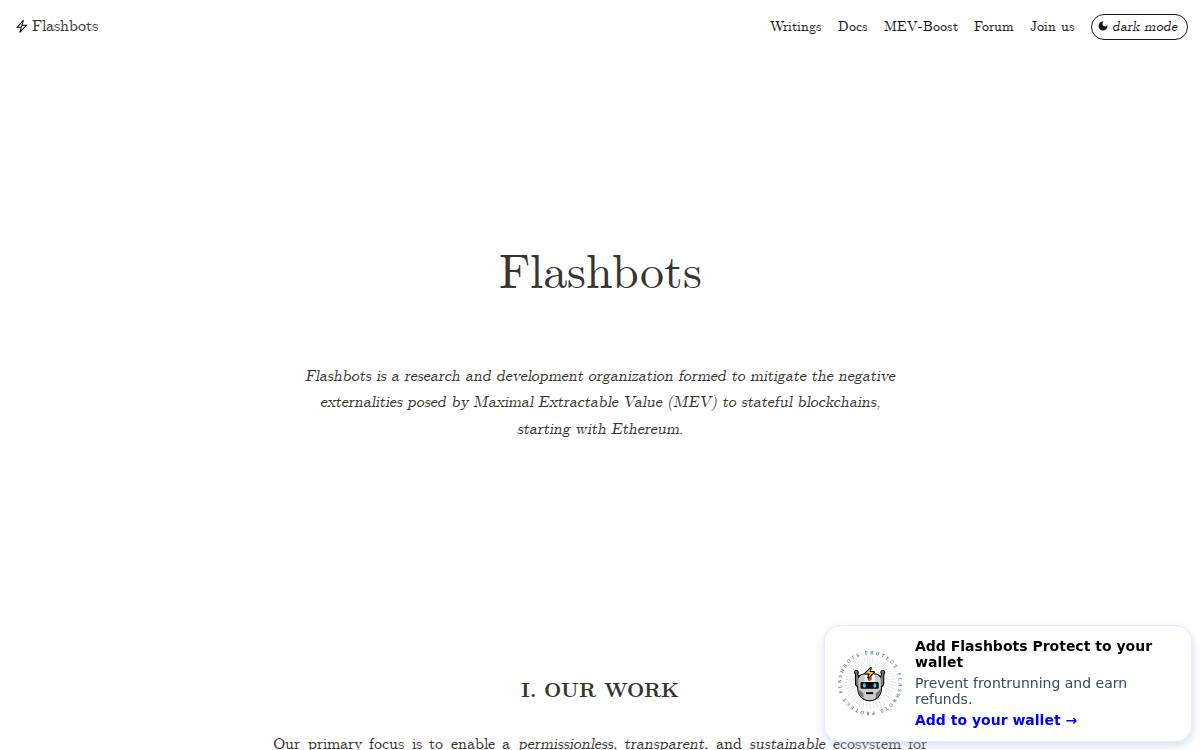Flashbots MEV R&D website preview