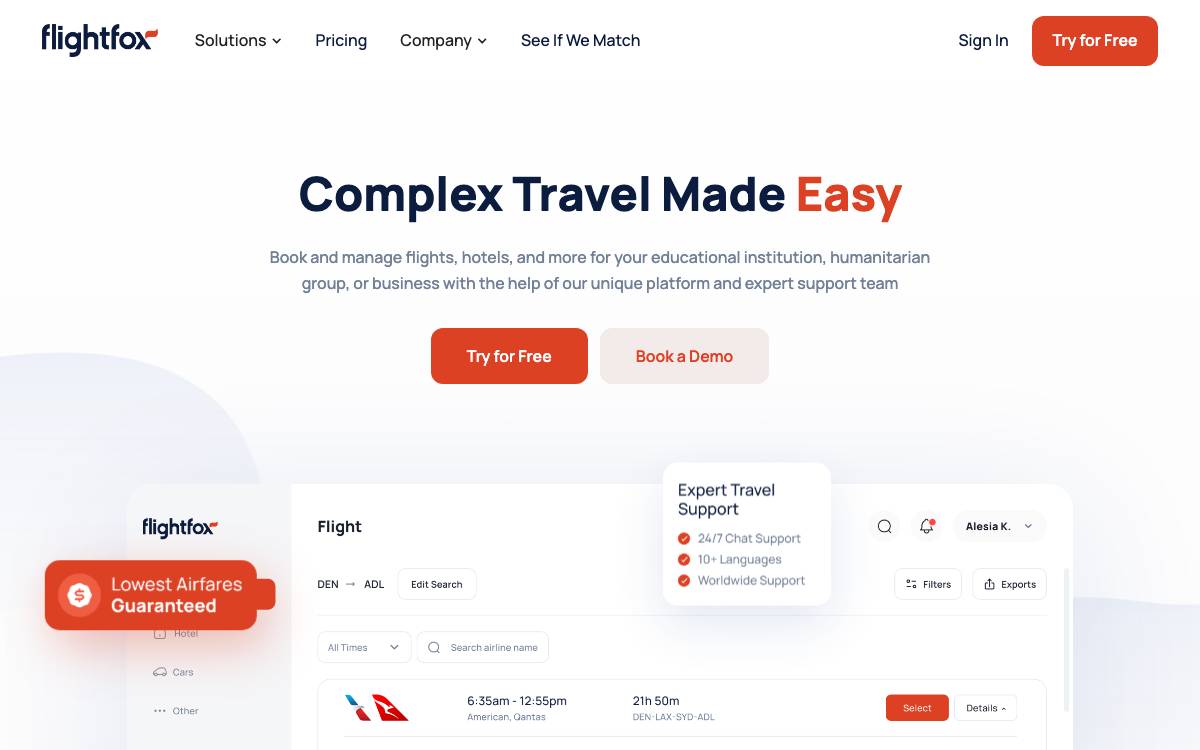 Flightfox website preview