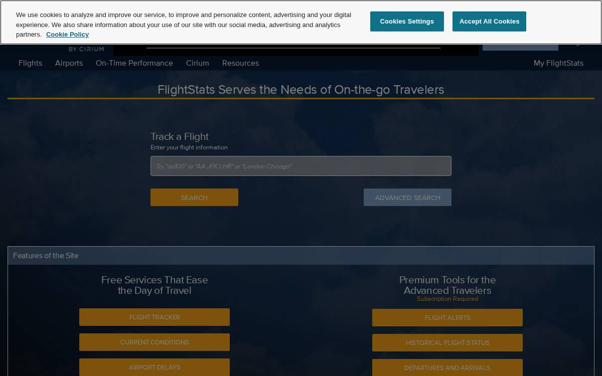 Flightstats website preview