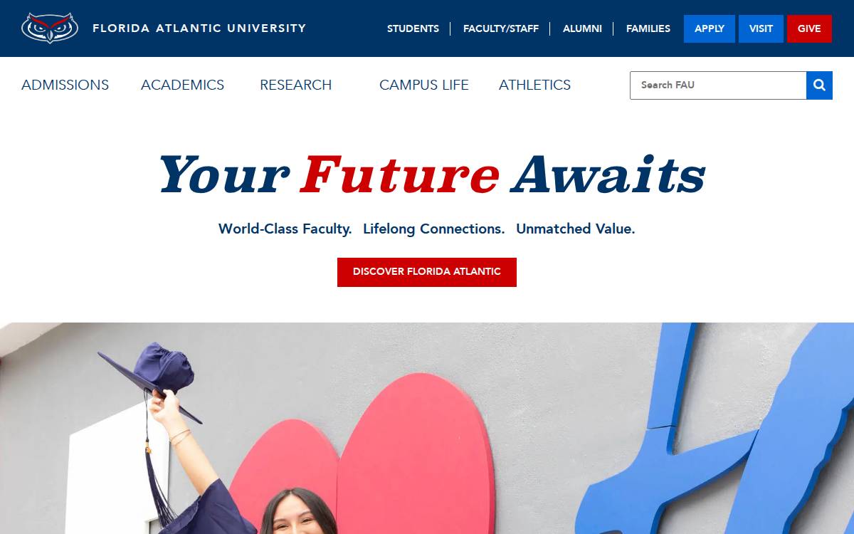 Florida Atlantic University website preview