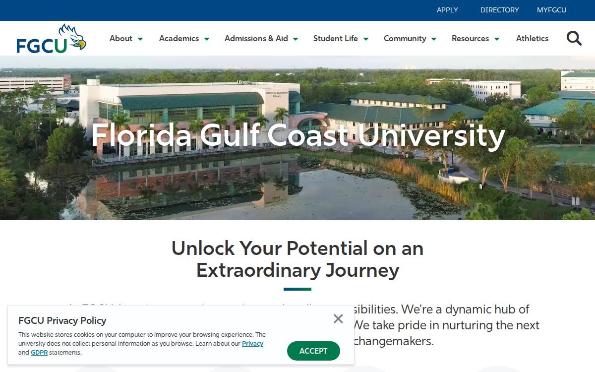 Florida Gulf Coast University website preview