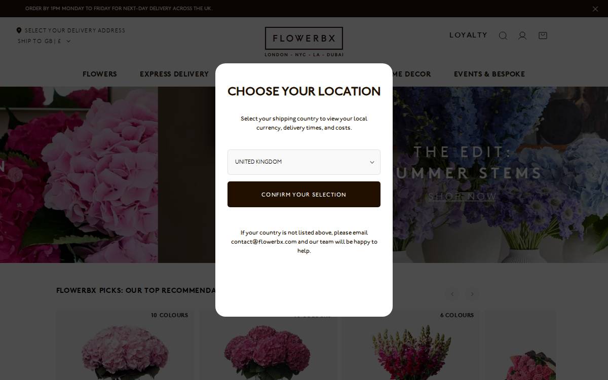 FLOWERBX website preview